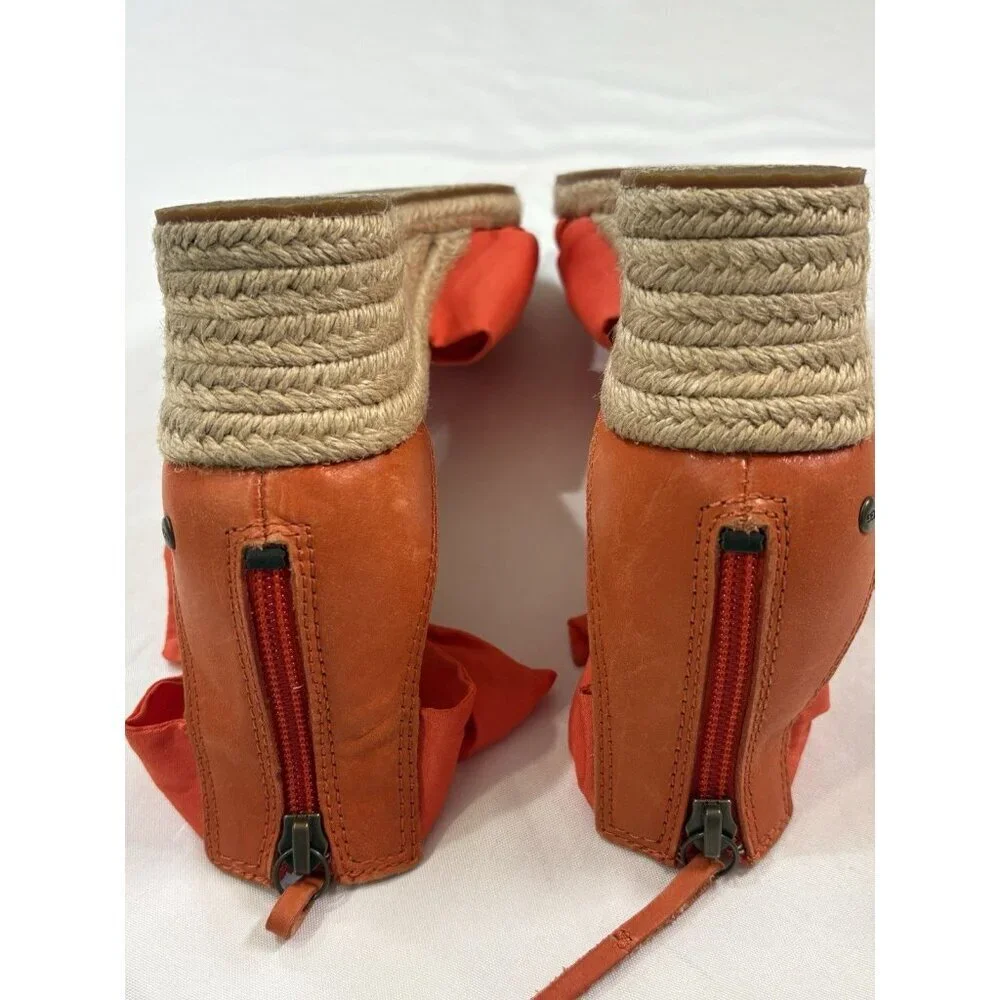 UGG Womens Yarrow Wedge Espadrille Sandal Size 9.5 Orange Ankle Tie